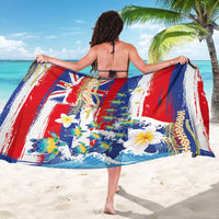 Hawaiian Sea Turtles and Plumeria Sarong with Lei and Flag Grunge Style