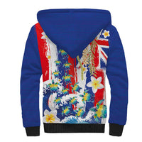 Hawaiian Sea Turtles and Plumeria Sherpa Hoodie with Lei and Flag Grunge Style LT03 - Polynesian Pride