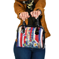 Hawaiian Sea Turtles and Plumeria Shoulder Handbag with Lei and Flag Grunge Style