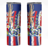 Hawaiian Sea Turtles and Plumeria Skinny Tumbler with Lei and Flag Grunge Style LT03 Multicolor - Polynesian Pride