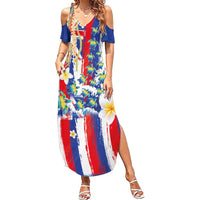 Hawaiian Sea Turtles and Plumeria Summer Maxi Dress with Lei and Flag Grunge Style
