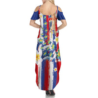 Hawaiian Sea Turtles and Plumeria Summer Maxi Dress with Lei and Flag Grunge Style