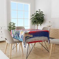 Hawaiian Sea Turtles and Plumeria Tablecloth with Lei and Flag Grunge Style