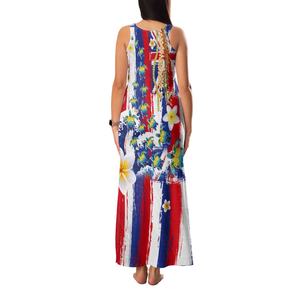 Hawaiian Sea Turtles and Plumeria Tank Maxi Dress with Lei and Flag Grunge Style