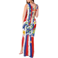 Hawaiian Sea Turtles and Plumeria Tank Maxi Dress with Lei and Flag Grunge Style
