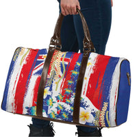 Hawaiian Sea Turtles and Plumeria Travel Bag with Lei and Flag Grunge Style