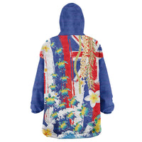 Hawaiian Sea Turtles and Plumeria Wearable Blanket Hoodie with Lei and Flag Grunge Style LT03 - Polynesian Pride