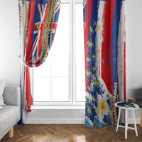 Hawaiian Sea Turtles and Plumeria Window Curtain with Lei and Flag Grunge Style