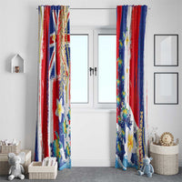 Hawaiian Sea Turtles and Plumeria Window Curtain with Lei and Flag Grunge Style