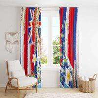Hawaiian Sea Turtles and Plumeria Window Curtain with Lei and Flag Grunge Style
