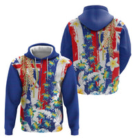 Hawaiian Sea Turtles and Plumeria Zip Hoodie with Lei and Flag Grunge Style