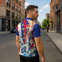 Hawaiian Sea Turtles and Plumeria Zipper Polo Shirt with Lei and Flag Grunge Style LT03 - Polynesian Pride