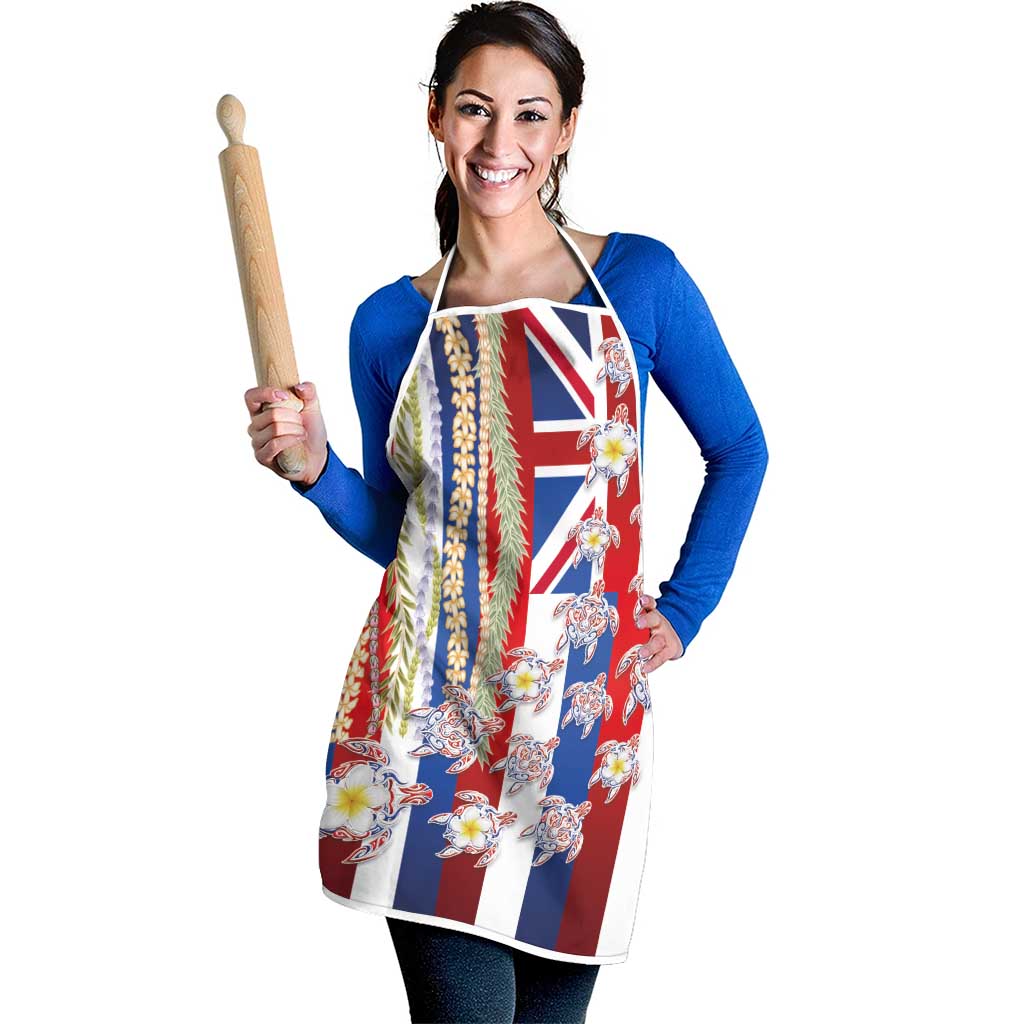 Hawaiian Polynesian Tribal Turtles Apron with Lei and Flag Style