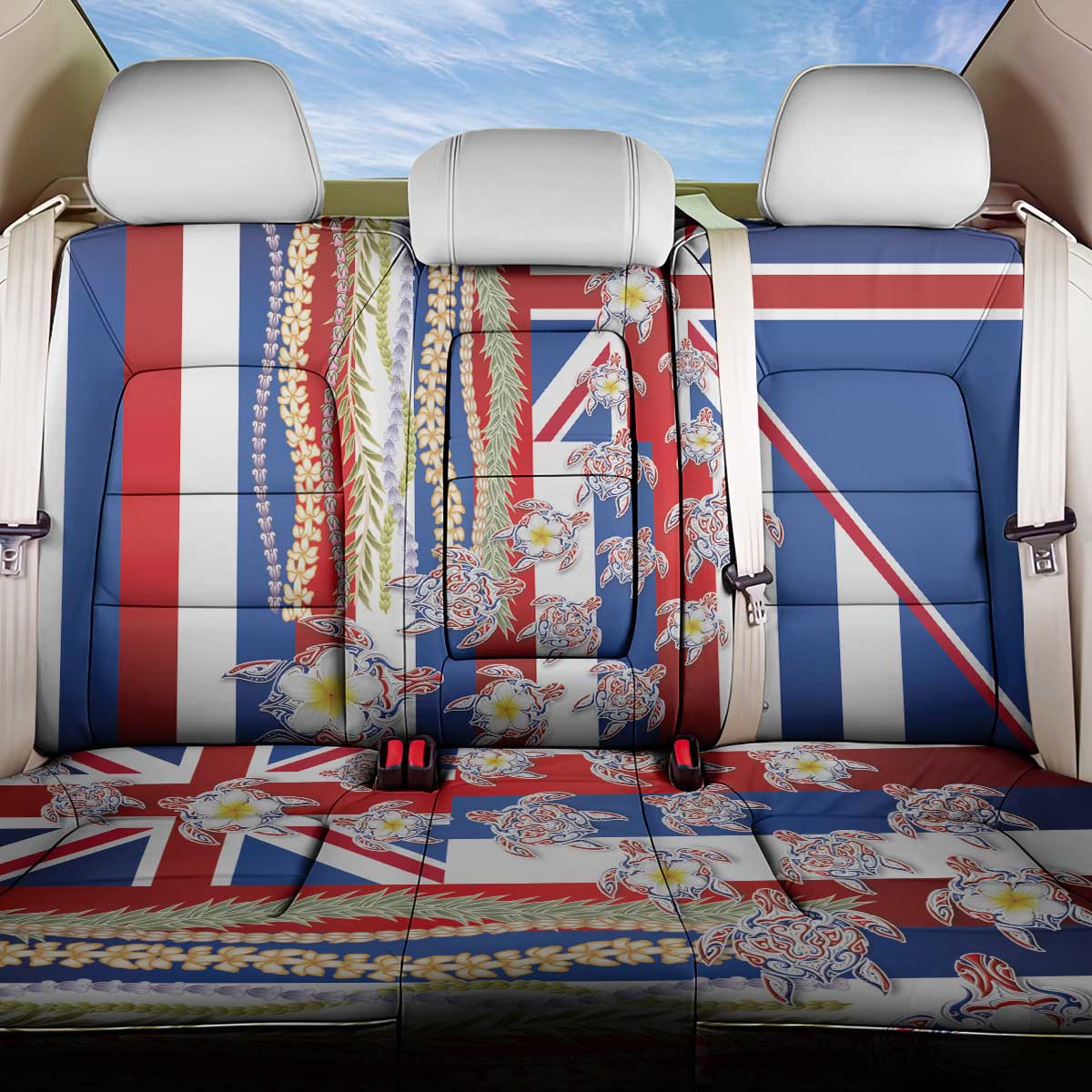 Hawaiian Polynesian Tribal Turtles Back Car Seat Cover with Lei and Flag Style