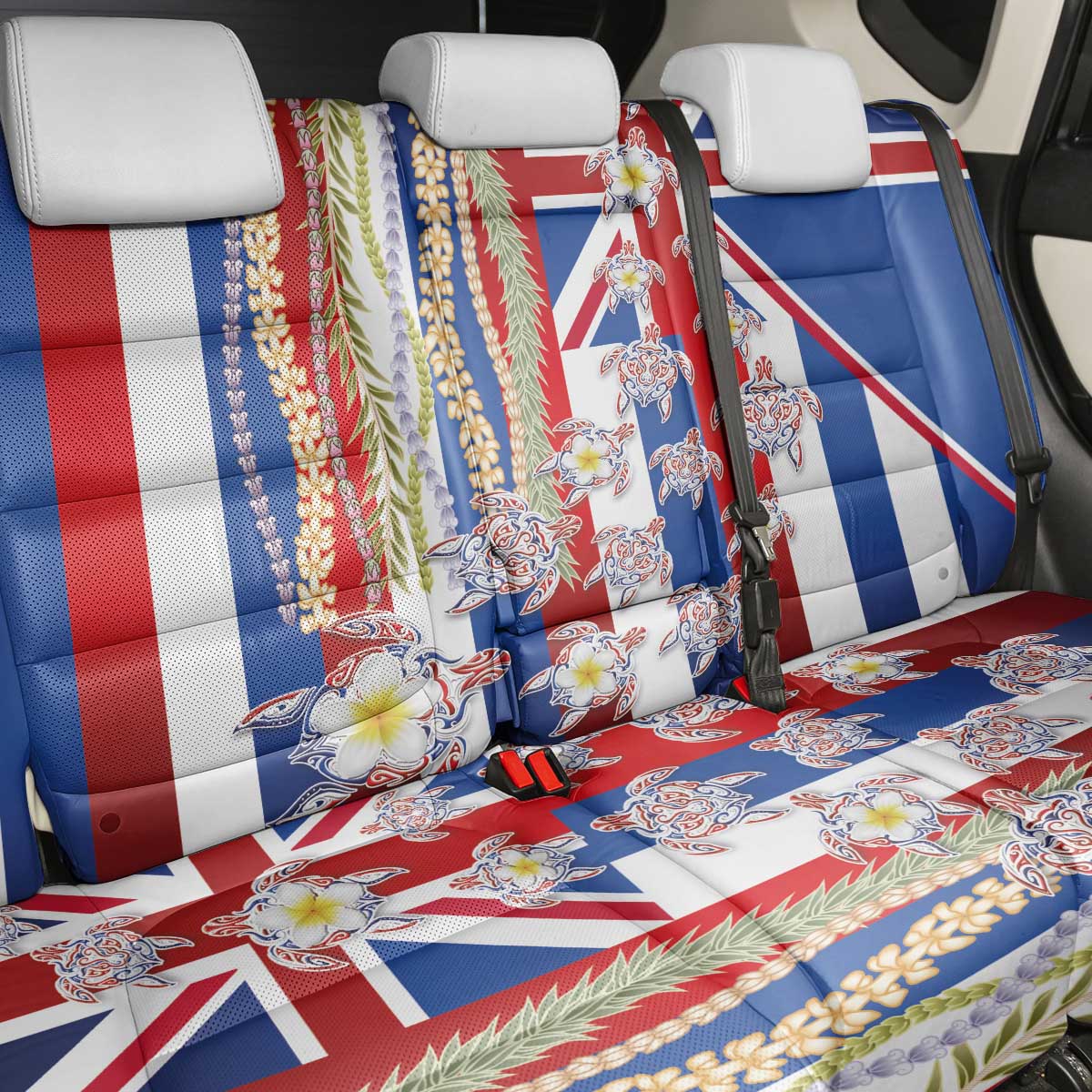 Hawaiian Polynesian Tribal Turtles Back Car Seat Cover with Lei and Flag Style