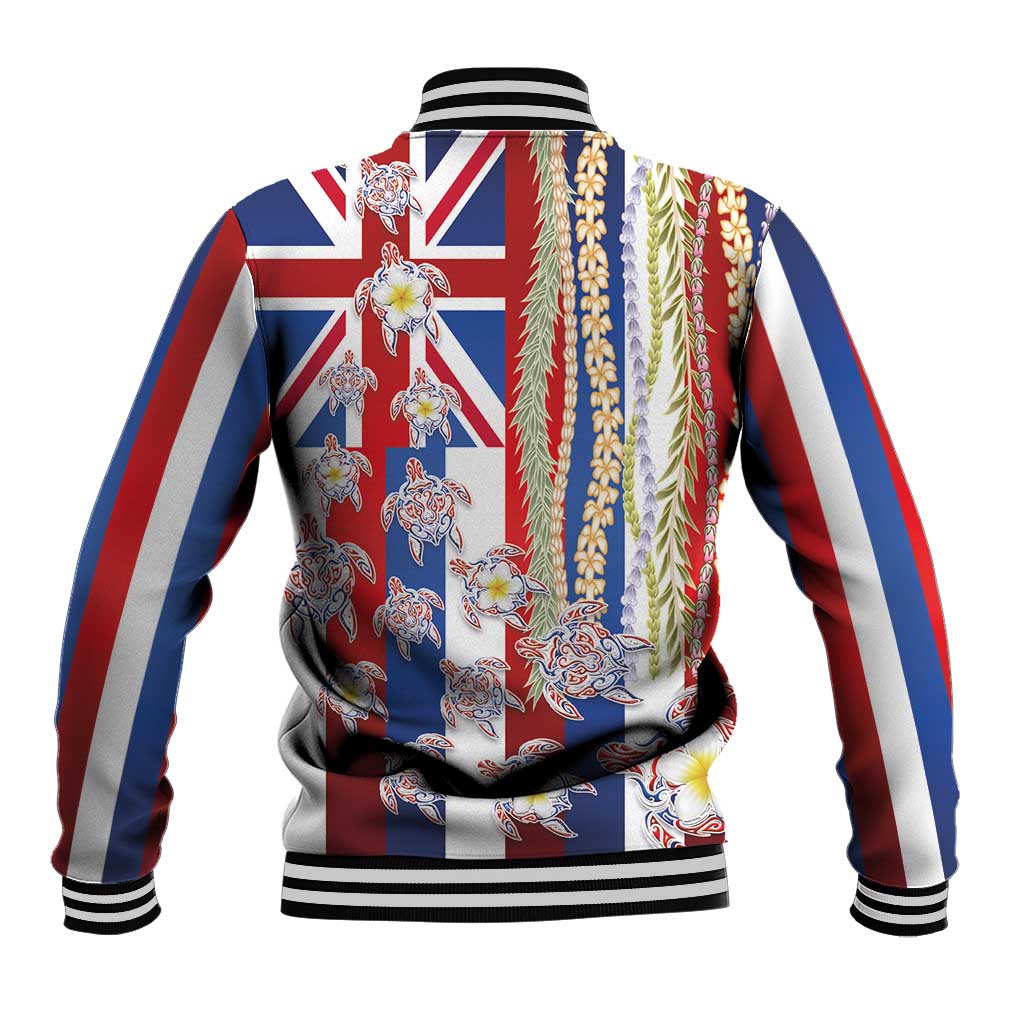Hawaiian Polynesian Tribal Turtles Baseball Jacket with Lei and Flag Style
