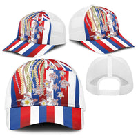 Hawaiian Polynesian Tribal Turtles Baseball Net Cap with Lei and Flag Style