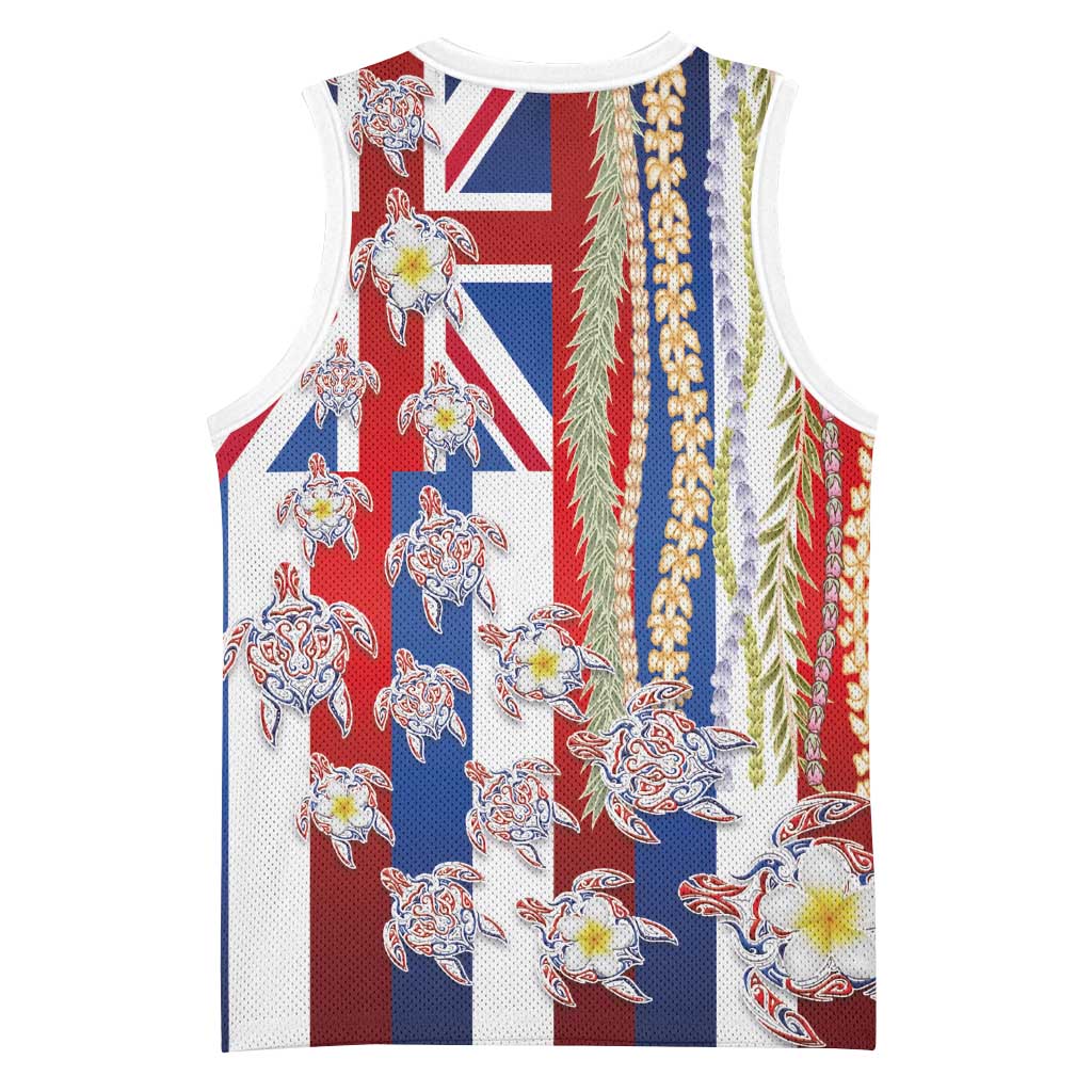 Hawaiian Polynesian Tribal Turtles Basketball Jersey with Lei and Flag Style