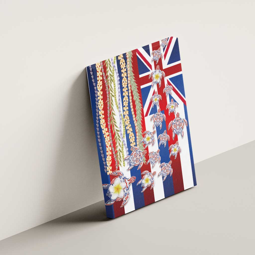 Hawaiian Polynesian Tribal Turtles Canvas Wall Art with Lei and Flag Style