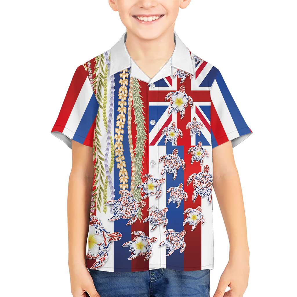 Hawaiian Polynesian Tribal Turtles Family Matching Mermaid Dress and Hawaiian Shirt with Lei and Flag Style LT03 Son's Shirt Multicolor - Polynesian Pride