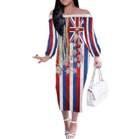 Hawaiian Polynesian Tribal Turtles Family Matching Off The Shoulder Long Sleeve Dress and Hawaiian Shirt with Lei and Flag Style LT03 Mom's Dress Multicolor - Polynesian Pride