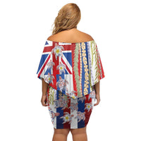 Hawaiian Polynesian Tribal Turtles Family Matching Off Shoulder Short Dress and Hawaiian Shirt with Lei and Flag Style LT03 - Polynesian Pride