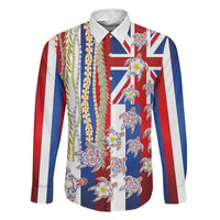 Hawaiian Polynesian Tribal Turtles Family Matching Puletasi and Hawaiian Shirt with Lei and Flag Style LT03 Dad's Shirt - Long Sleeve Multicolor - Polynesian Pride