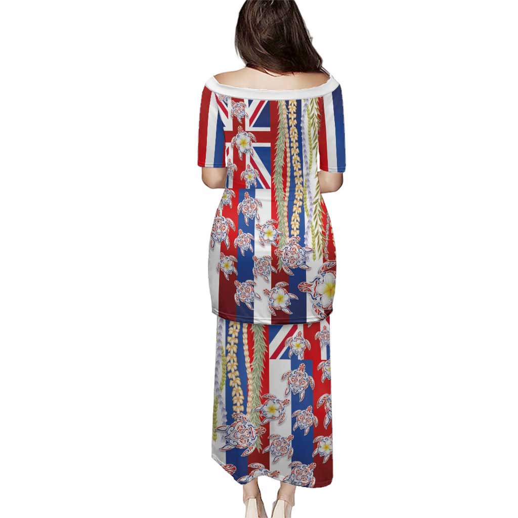 Hawaiian Polynesian Tribal Turtles Family Matching Puletasi and Hawaiian Shirt with Lei and Flag Style LT03 - Polynesian Pride