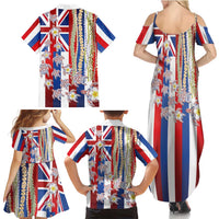 Hawaiian Polynesian Tribal Turtles Family Matching Summer Maxi Dress and Hawaiian Shirt with Lei and Flag Style LT03 - Polynesian Pride
