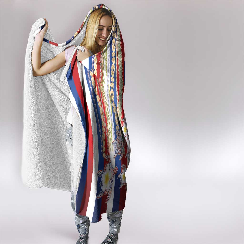 Hawaiian Polynesian Tribal Turtles Hooded Blanket with Lei and Flag Style LT03 - Polynesian Pride
