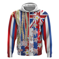 Hawaiian Polynesian Tribal Turtles Hoodie with Lei and Flag Style