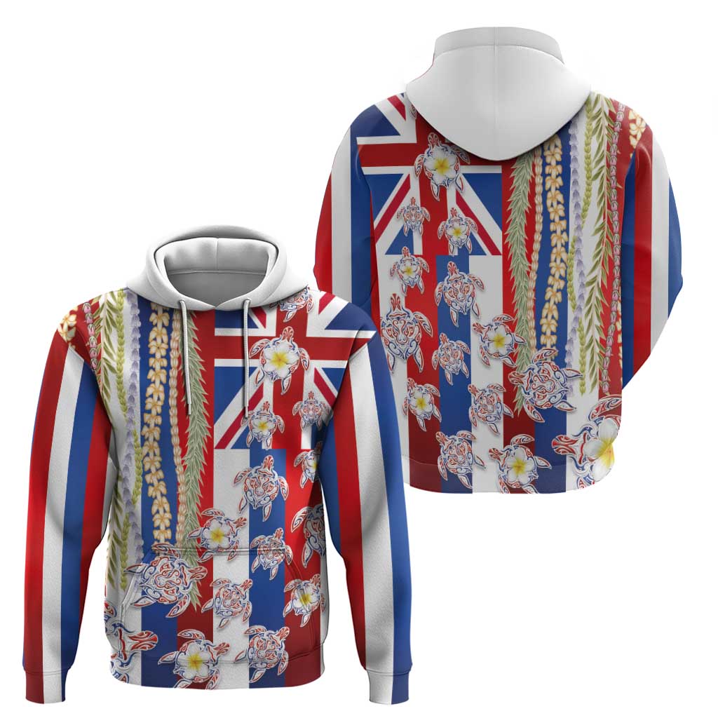 Hawaiian Polynesian Tribal Turtles Hoodie with Lei and Flag Style