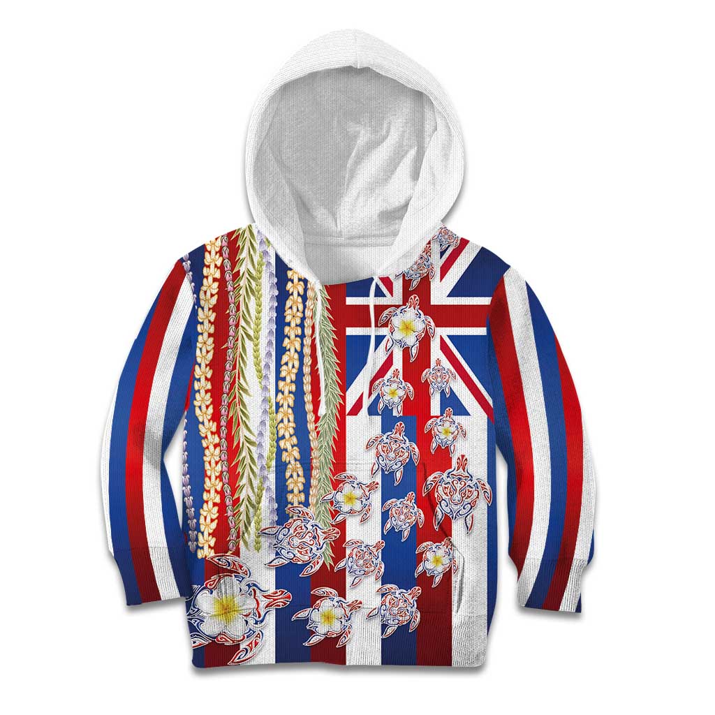 Hawaiian Polynesian Tribal Turtles Kid Hoodie with Lei and Flag Style