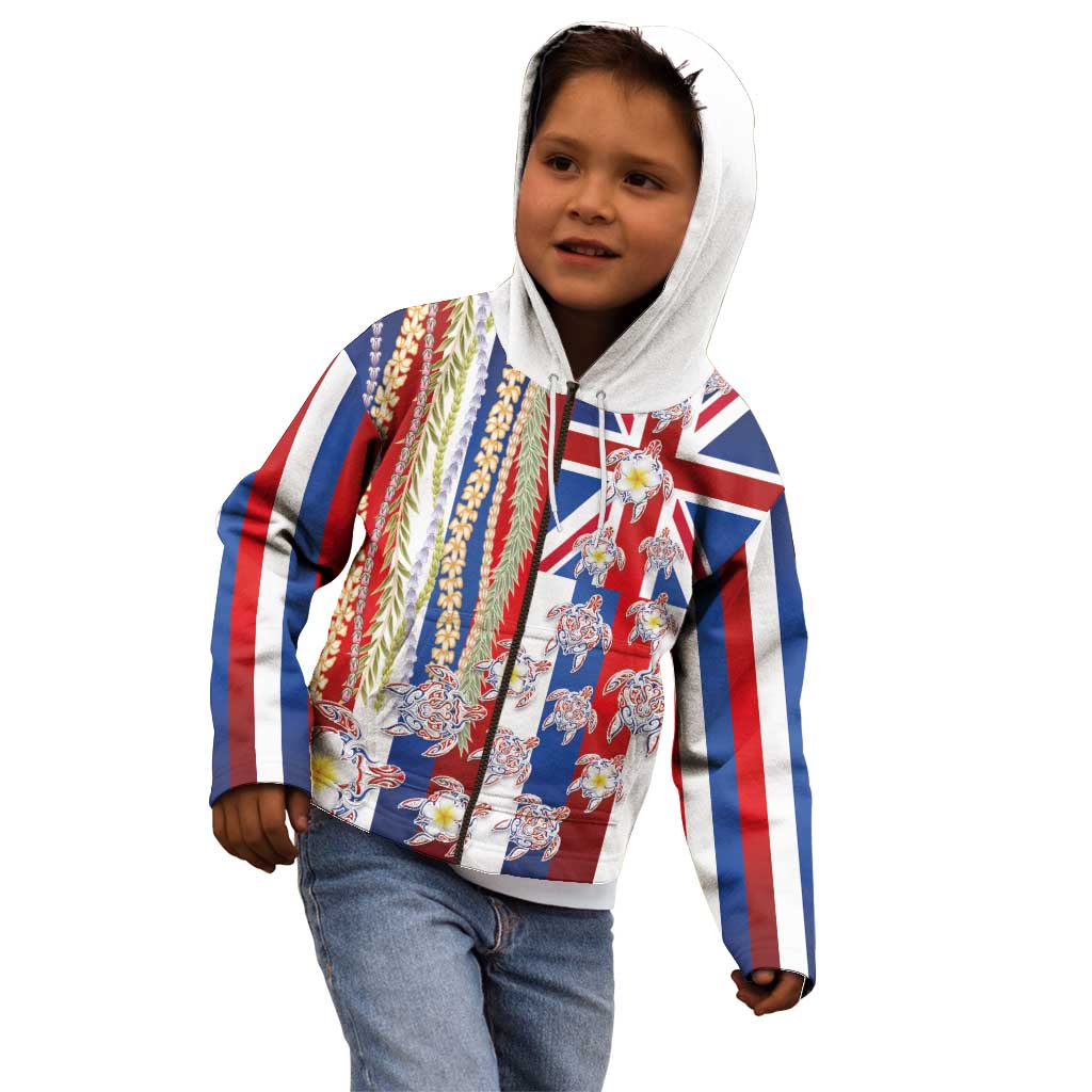 Hawaiian Polynesian Tribal Turtles Kid Hoodie with Lei and Flag Style