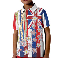 Hawaiian Polynesian Tribal Turtles Kid Polo Shirt with Lei and Flag Style