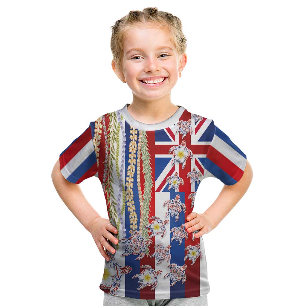 Hawaiian Polynesian Tribal Turtles Kid T Shirt with Lei and Flag Style