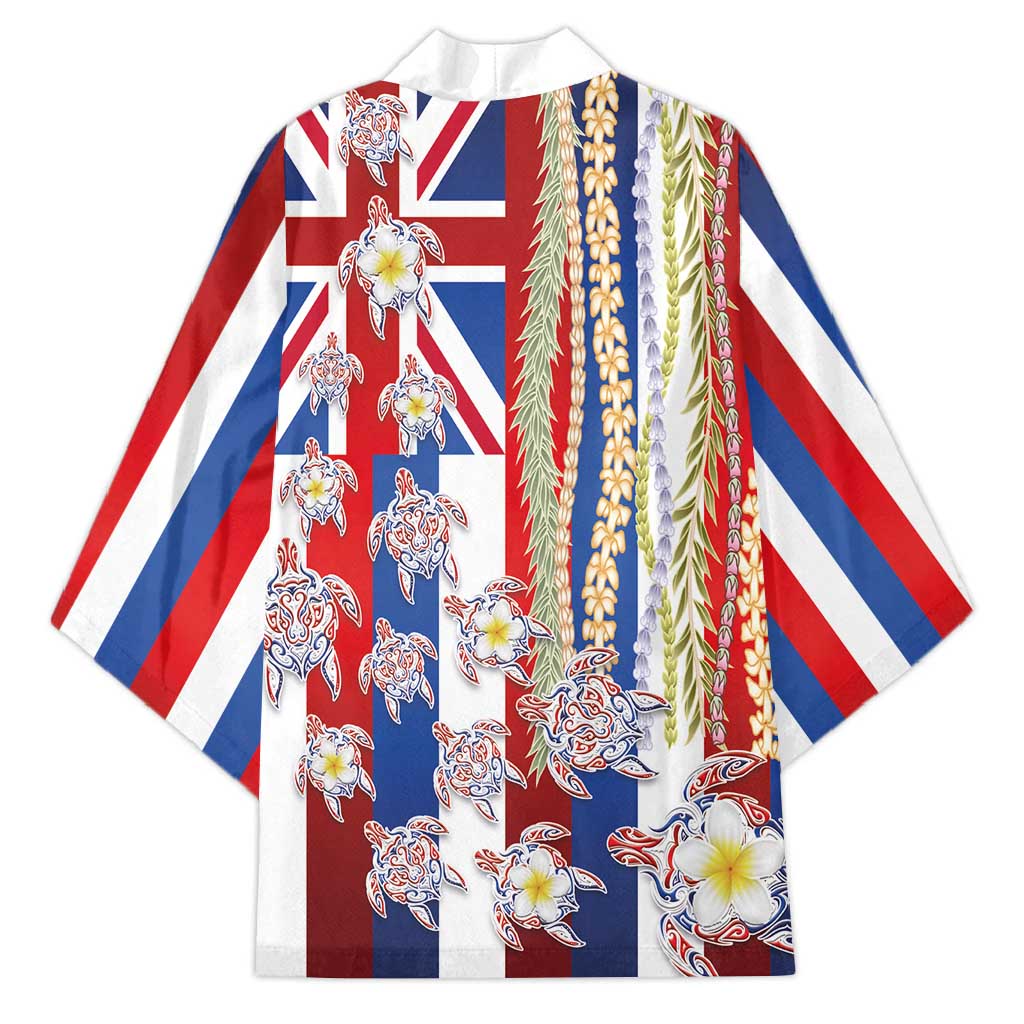 Hawaiian Polynesian Tribal Turtles Kimono with Lei and Flag Style