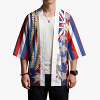 Hawaiian Polynesian Tribal Turtles Kimono with Lei and Flag Style