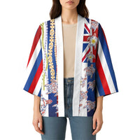 Hawaiian Polynesian Tribal Turtles Kimono with Lei and Flag Style