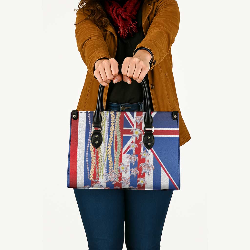 Hawaiian Polynesian Tribal Turtles Leather Bag with Lei and Flag Style