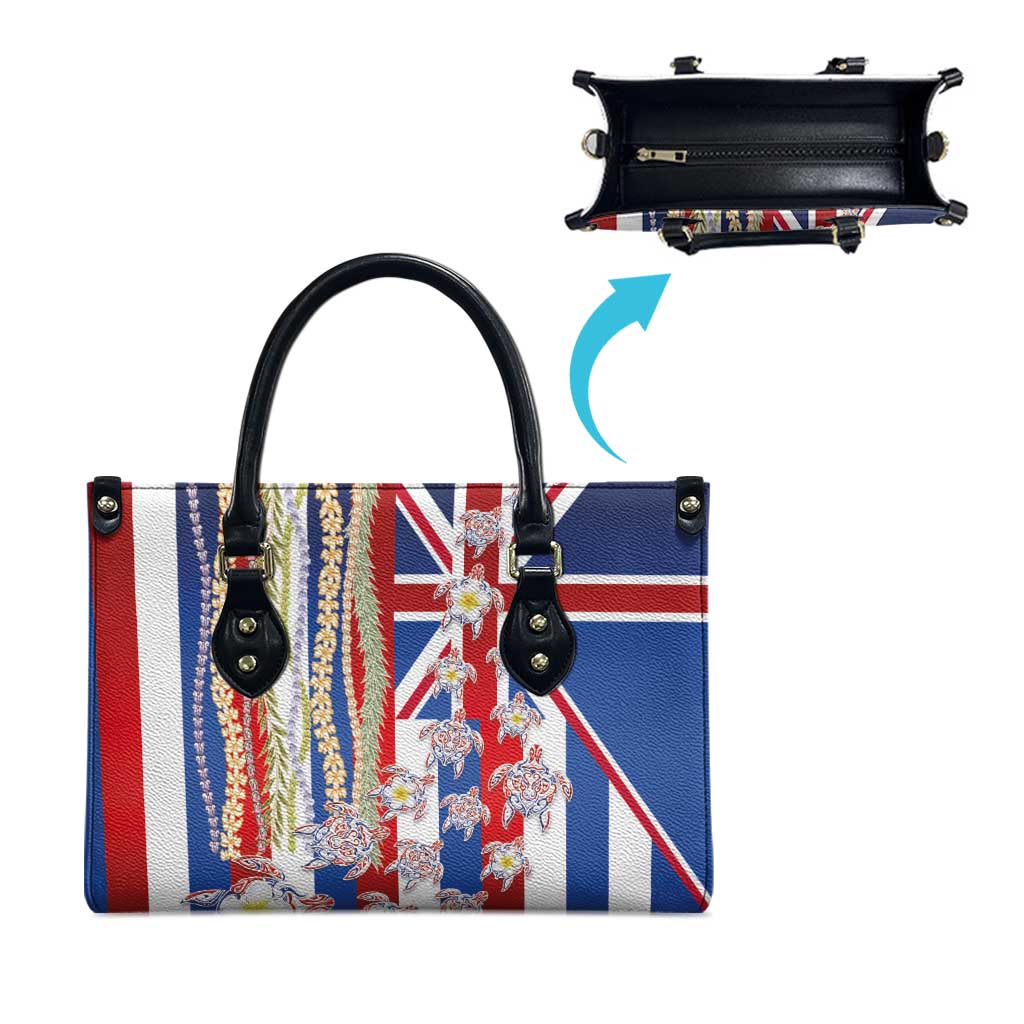 Hawaiian Polynesian Tribal Turtles Leather Bag with Lei and Flag Style