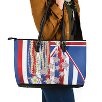 Hawaiian Polynesian Tribal Turtles Leather Tote Bag with Lei and Flag Style