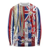 Hawaiian Polynesian Tribal Turtles Long Sleeve Shirt with Lei and Flag Style