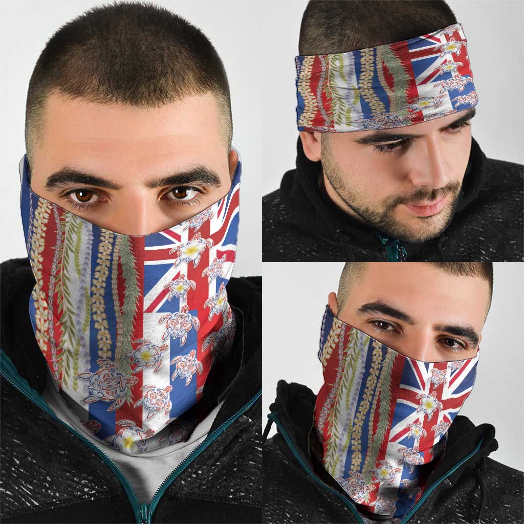 Hawaiian Polynesian Tribal Turtles Neck Gaiter with Lei and Flag Style