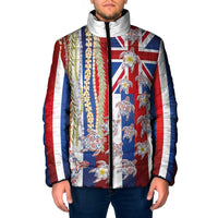Hawaiian Polynesian Tribal Turtles Padded Jacket with Lei and Flag Style