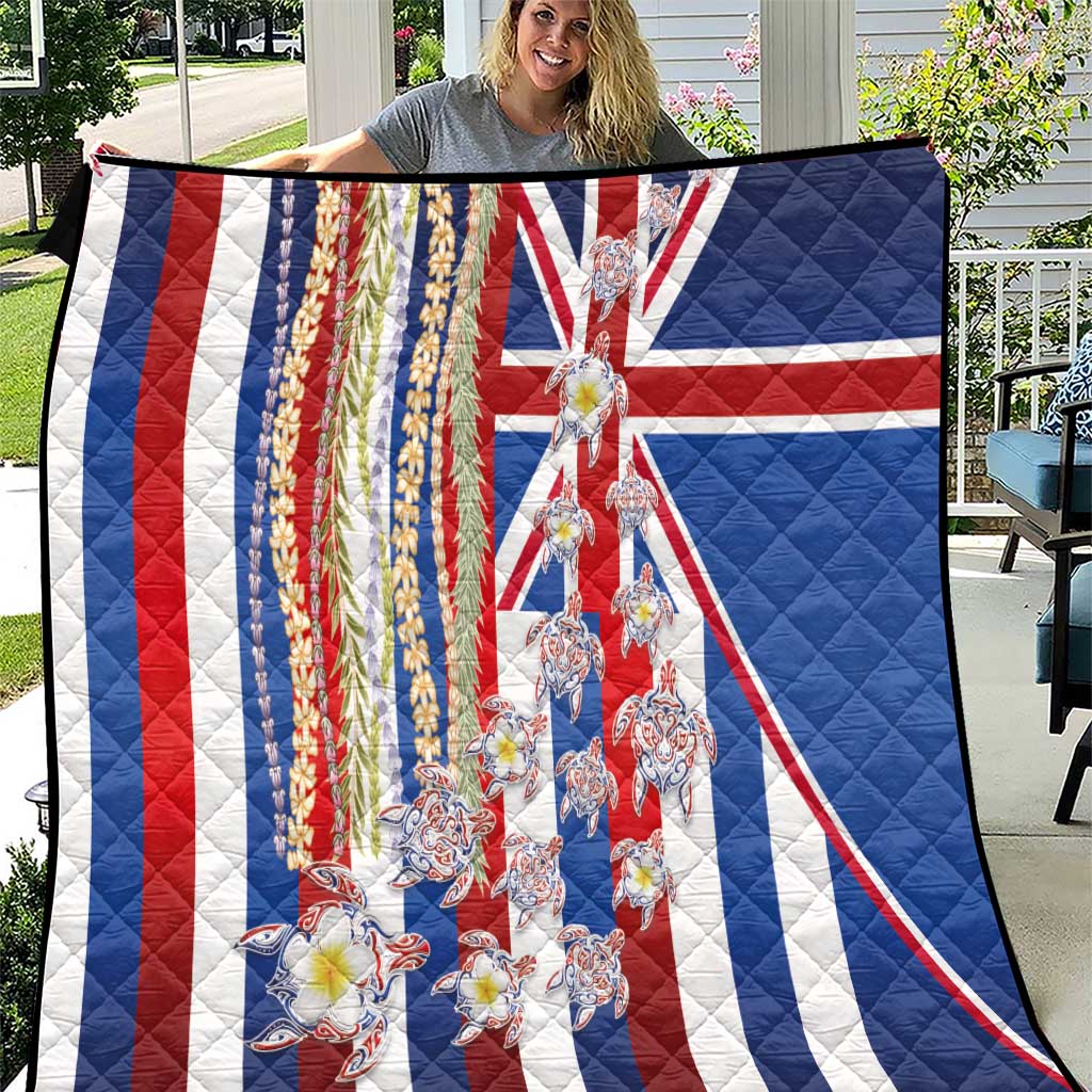 Hawaiian Polynesian Tribal Turtles Quilt with Lei and Flag Style