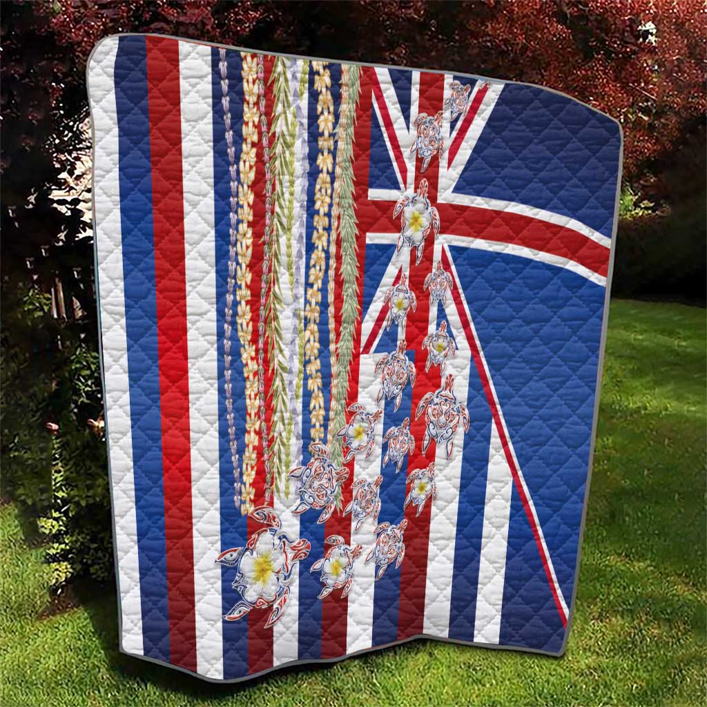 Hawaiian Polynesian Tribal Turtles Quilt with Lei and Flag Style