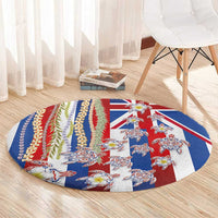 Hawaiian Polynesian Tribal Turtles Round Carpet with Lei and Flag Style