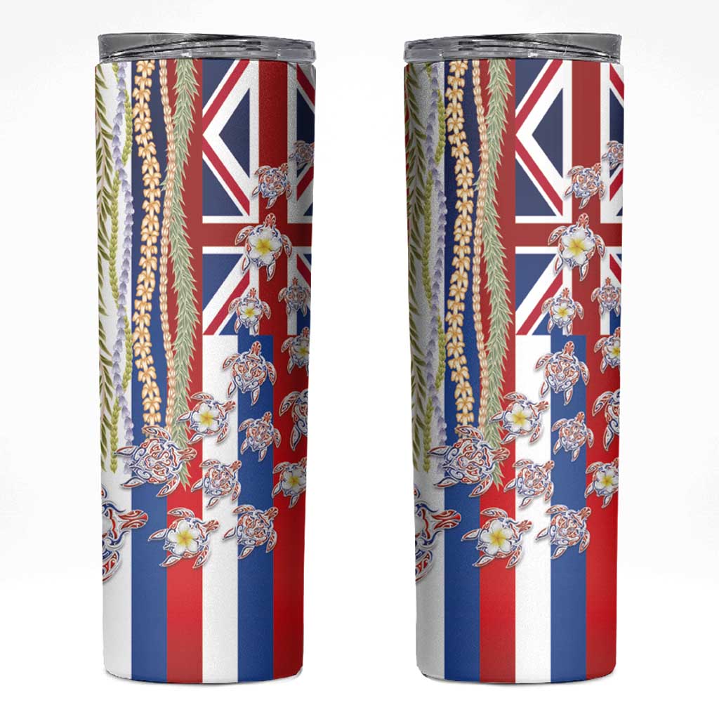 Hawaiian Polynesian Tribal Turtles Skinny Tumbler with Lei and Flag Style