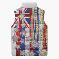 Hawaiian Polynesian Tribal Turtles Sleeveless Puffer Jacket with Lei and Flag Style
